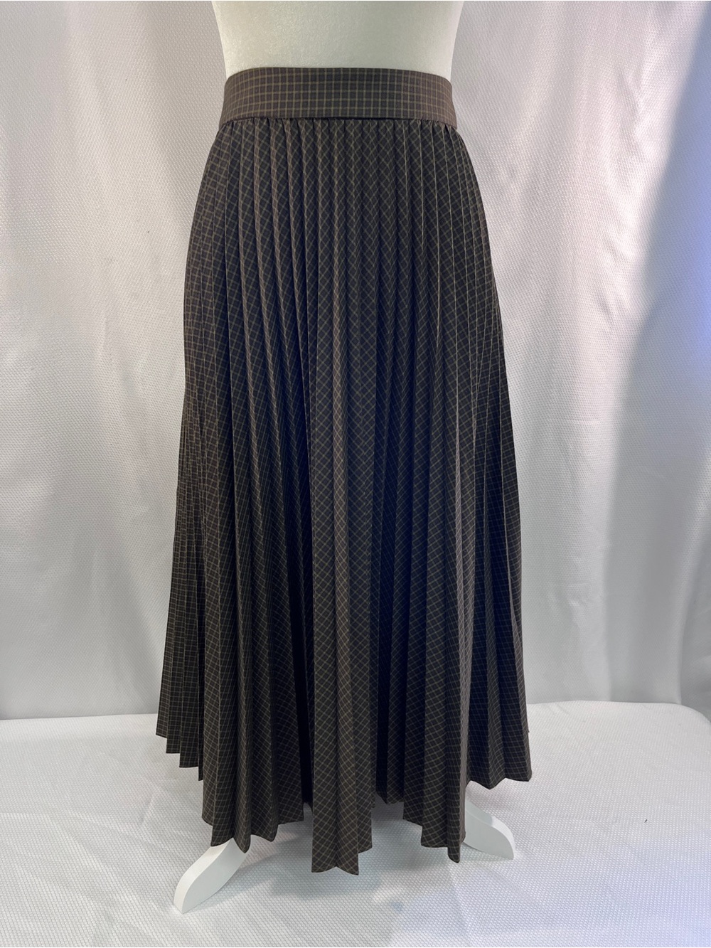 Alex Marie Pleated Plaid Green and Brown A-Line Skirt Size 16